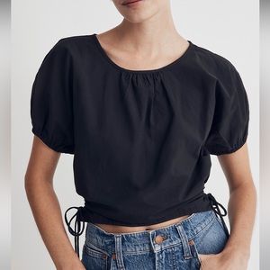 Madewell 💚 Puff Sleeve Cutout Crop Top Black Size Small NEW